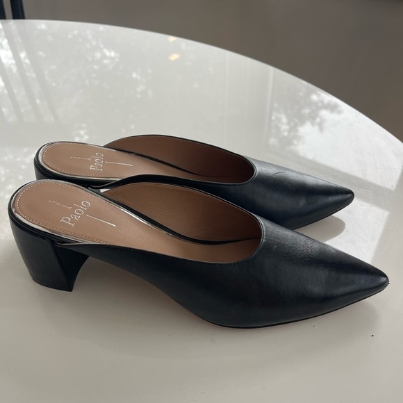 Linea Paolo Svelte Almond Toe Mid Block Heel Mule Black Nappa - 10 - Picture 6 of 10